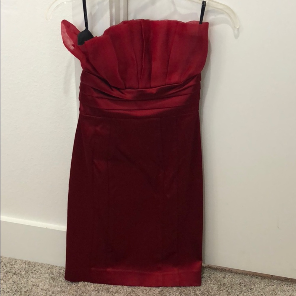 Red strapless cocktail dress